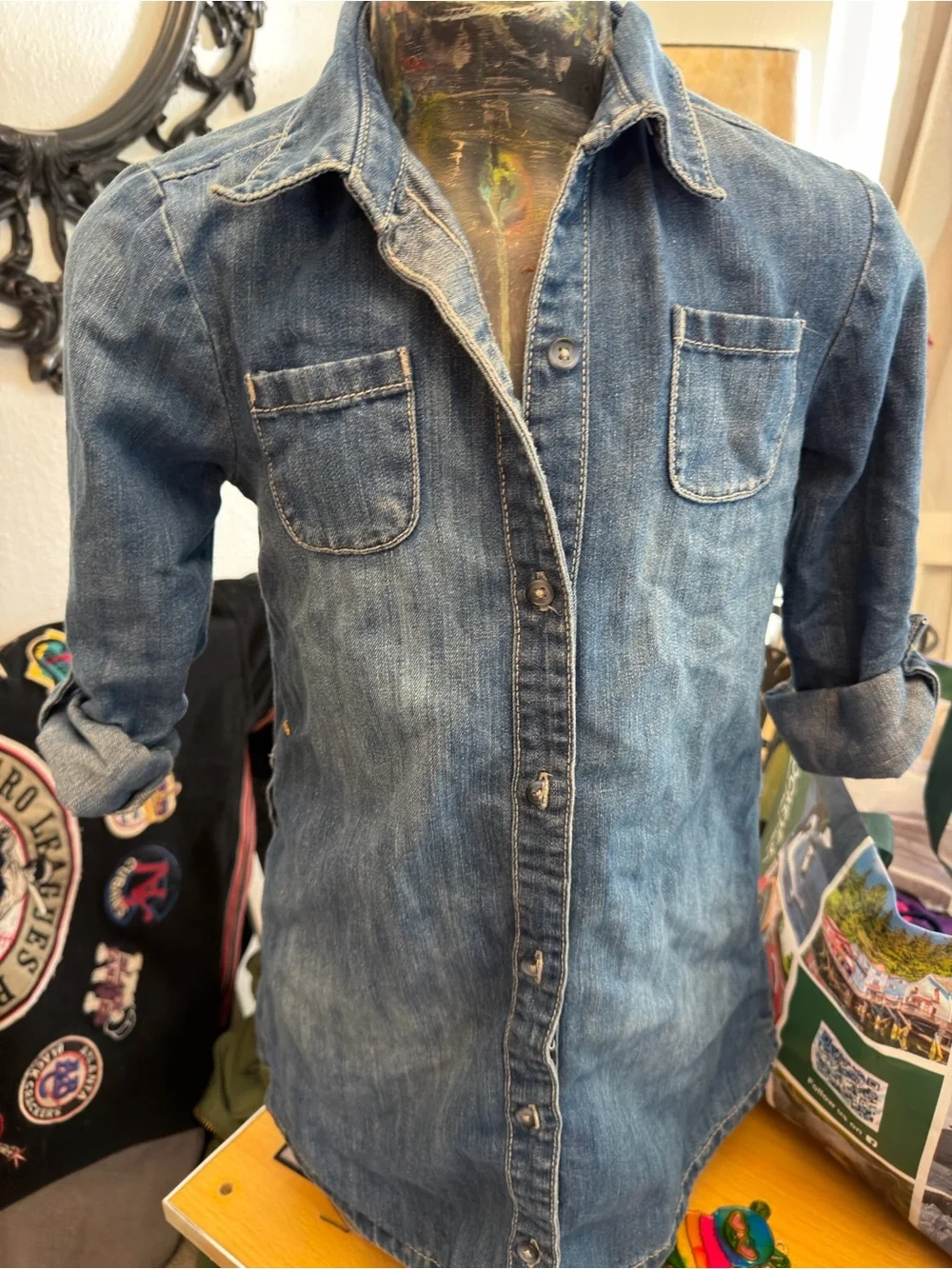 Old Navy Girls Blue Denim Button-Down Shirt Dress